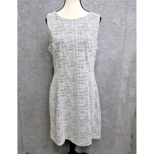 Tahari Dress Womens 12 Gray Sleeveless Sheath Textured Knit Career Office Modern